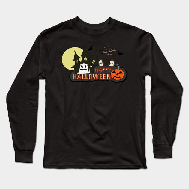 Halloween Pumpkin and Bat Scary Costume for Men Women Long Sleeve T-Shirt by Jersey Shop